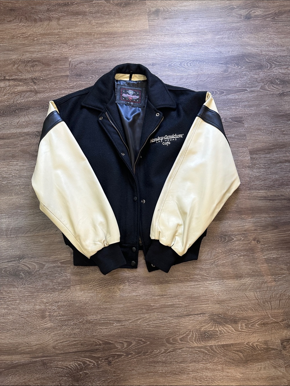 Harley-Davidson Two-Tone Black and Cream Bomber Jacket unisex
